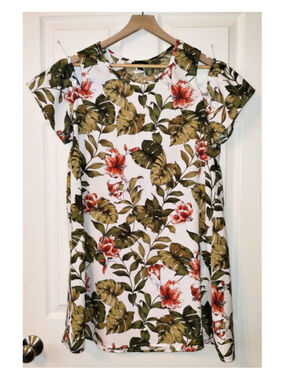 Women's Espresso Tropical Print Floral Cold-Shoulder Dress (Sz L)